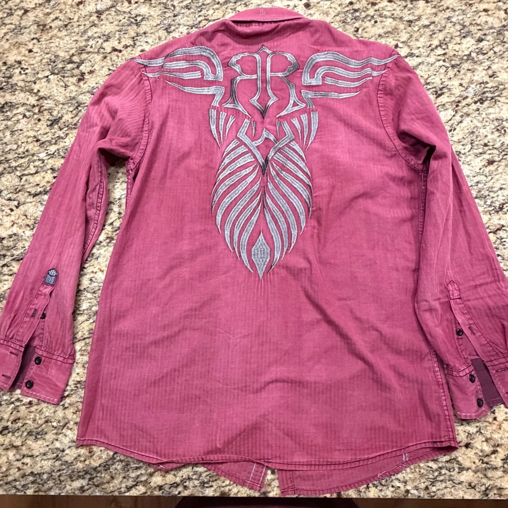 Roar Signature Edition Men XL Burgundy Embroidered Long Sleeve Button Down Shirt